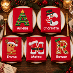 Personalised Christmas Tree Snowman Initial 100% Cotton Red Christmas Napkin with Name Table Decor Christmas Gift for Family Friends