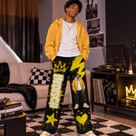 Personalized 3D-Effect Artwork Trendy Graffiti Cartoon Character Photo Soft Pajama Pants with Name Daily Wear Christmas Holiday Gift for Family Kids