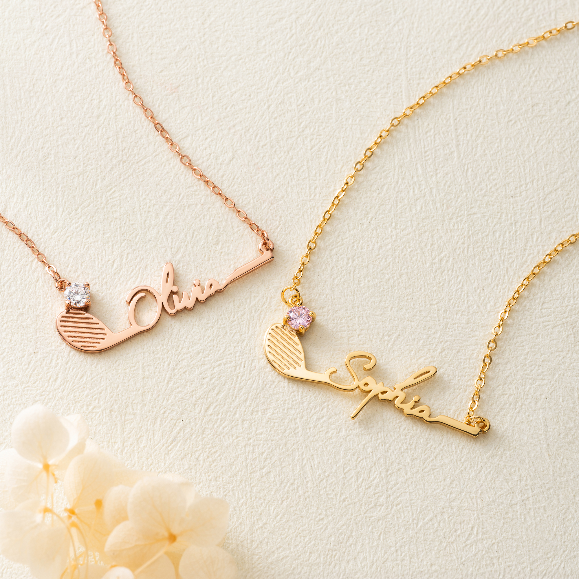 Personalized Dainty Golf Club Birthstone Sterling Silver Necklace with Name Birthday Anniversary Gift for Women Golf Lovers