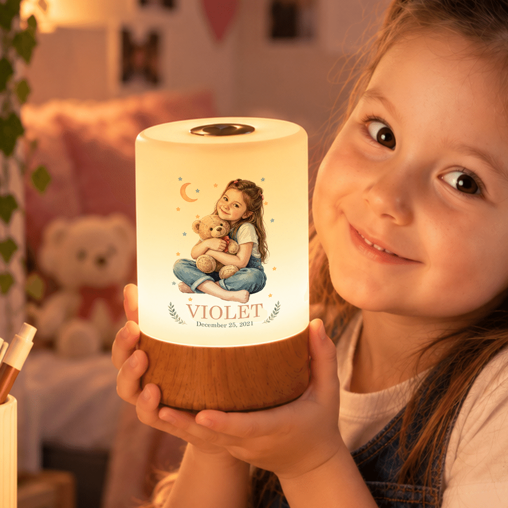 Personalized Watercolor Style Kid Photo Dimmable Touch Remote Control Night Light with Name and Text Nursery Decor Birthday Baby Shower Gift for Kids 6
