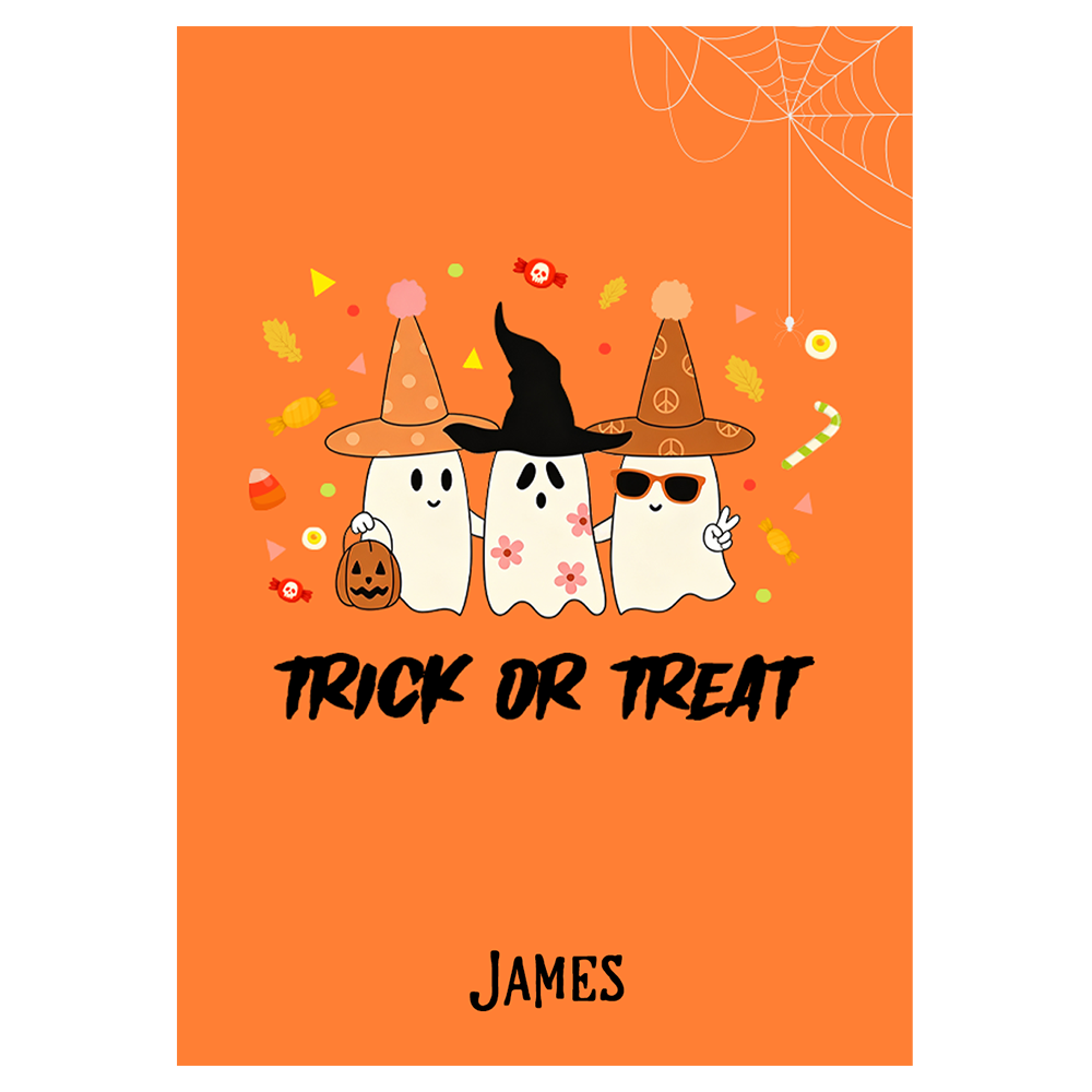 Three Cute Ghosts Trick-Or-Treat Halloween Ecard