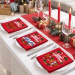 Personalized Christmas Theme Red 100% Cotton Napkin with Name Table Decor Christmas Gift for Family Friends