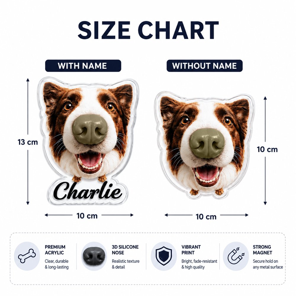 Personalized 3D Dog Nose Pet Photo Acrylic Magnetic Fridge Magnet with Name Home Decoration Birthday Gift for Dog Owners Lovers 7
