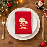 Gepersonaliseerd servet met 3D-effect, geboortebloem, rood, kerstthema, met naam, tafeldecoratie, kerstcadeau voor familie en vrienden 1