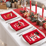 Personalised Christmas Tree Snowman Initial 100% Cotton Red Christmas Napkin with Name Table Decor Christmas Gift for Family Friends