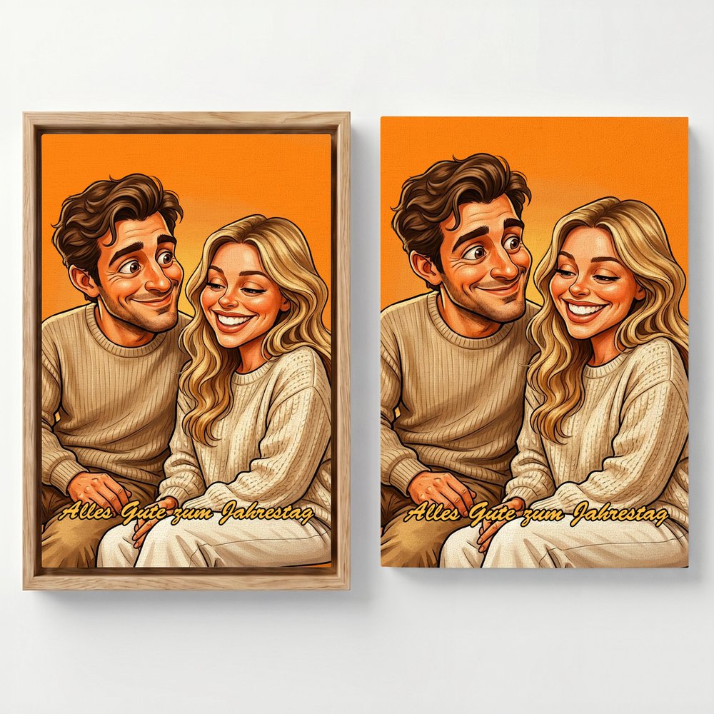 Personalisierte Karikatur Leinwand nach Foto | mit Wunschtext | Kunstdruck | Wohndeko | Geburtstag & Einweihung Geschenk für Paare, Familie & Freunde 9