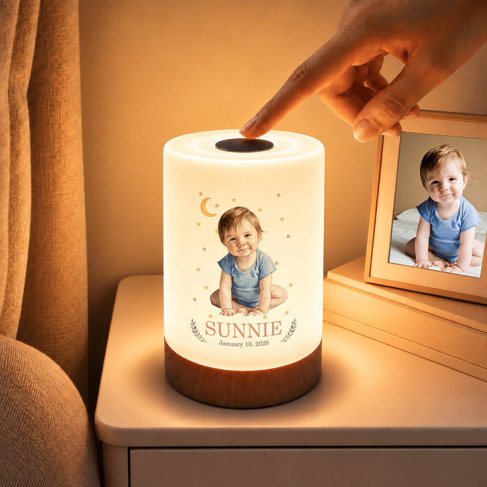 Personalized Watercolor Style Kid Photo Dimmable Touch Remote Control Night Light with Name and Text Nursery Decor Birthday Baby Shower Gift for Kids 2