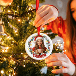 Décoration de Noël personnalisée : couronne de Noël, photo, cœur, boule ronde en céramique avec inscription, décoration d'arbre de Noël, cadeau de Noël pour la famille et les amoureux des animaux