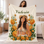 Couverture douillette personnalisée avec photo, motif « fleur de naissance » et nom, disponible en plusieurs tailles – Décoration d'intérieur, cadeau d'anniversaire ou de mariage pour fille, femme ou maman