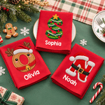 Personalised Christmas Tree Snowman Initial 100% Cotton Red Christmas Napkin with Name Table Decor Christmas Gift for Family Friends