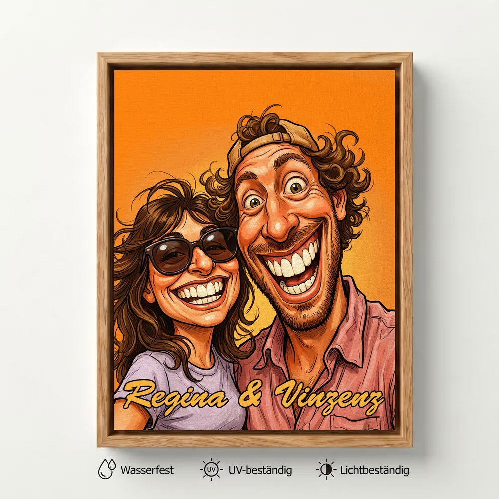 Personalisierte Karikatur Leinwand nach Foto | mit Wunschtext | Kunstdruck | Wohndeko | Geburtstag & Einweihung Geschenk für Paare, Familie & Freunde 7