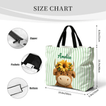 Personalised Cute Highland Cow Stripe Large Capacity Tote Bag with Name Daily Use Birthday Gift for Highland Cow Lovers Best Friends