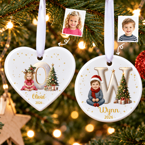Personalised 3D-Effect Artwork Christmas Theme Photo Ceramic Ornament with Name and Hanging Rope Home Decor Christmas Gift for Family Kids