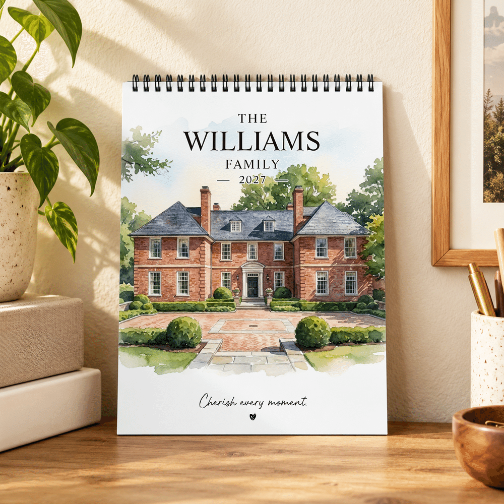 Personalized 13 Watercolor Photos 2027 2028 Meaningful Calendar with Family Surname Christmas New Year Birthday Gift for Newborn Family Friend 2