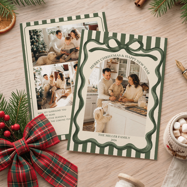 Carte de vœux personnalisée avec photo sur le thème de Noël, nœud papillon, texte et titre – Cadeau de Noël pour les amis et la famille