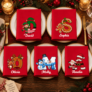 Personalized Santa Claus Snowman Gingerbread Man Initial 100% Cotton Christmas Napkin with Name Table Decor Christmas Gift for Kids Family Friends