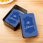 Jeu de cartes à jouer personnalisées aux rayures vintage multicolores avec texte « Réunion de famille » – Cadeau de mariage pour un couple de jeunes mariés et la famille