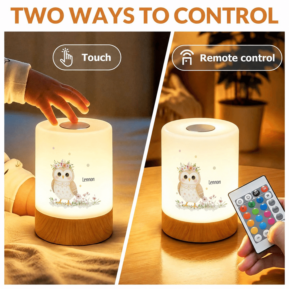 Personalized Adorable Watercolor Forest Animal Dimmable Touch Night Light with Name and Remote Control Baby Shower Birthday Gift for Newborns Toddlers 3