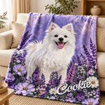 Personalisierte Haustier-Porträt Kuscheldecke | mit Namen und Blumen | Weiche Ölgemälde Wohndecke | Geburtstag Geschenk für Tierbesitzer