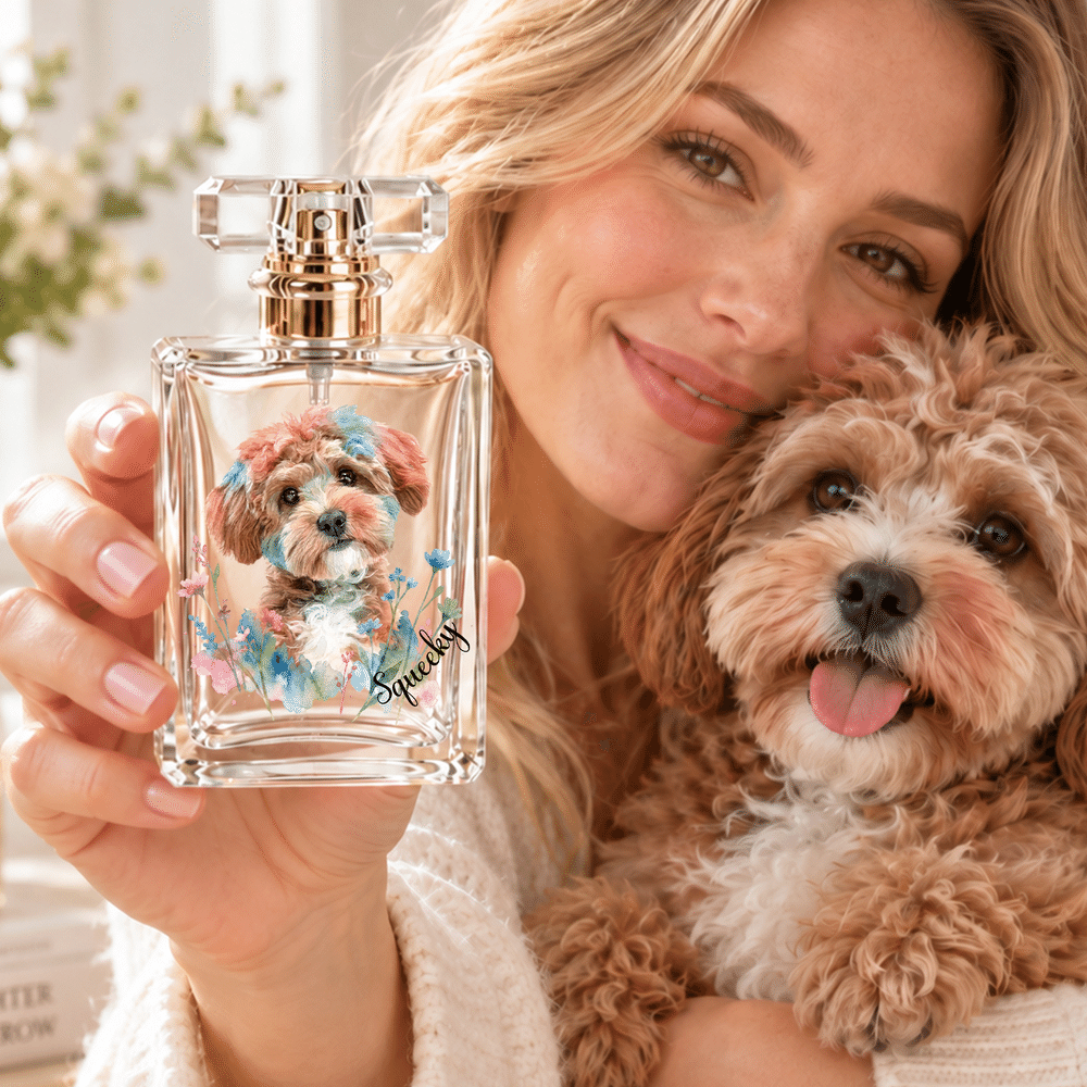 Personalized Watercolor Floral Pet Photo Durable 1-3 oz Glass Perfume Bottle with Name Travel Atomizer Birthday Gift for Pet Owners Lovers 7