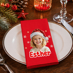 Personalized Oil Painting Style Photo 100% Cotton Red Reusable Napkin with Name Table Decor Christmas Gift for Family Kids
