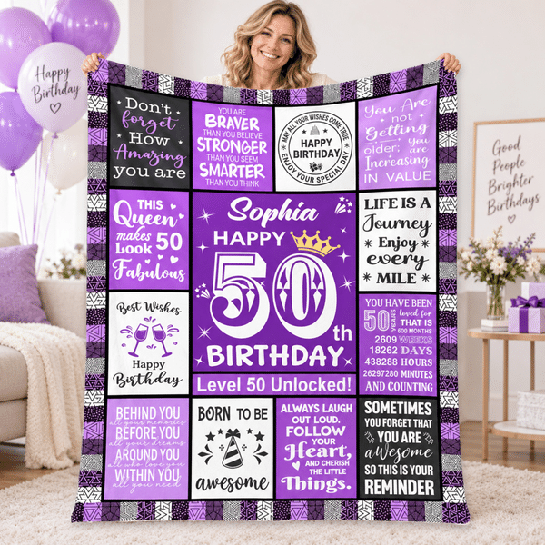 Personalized Birthday Milestone Motivational Quote Soft Throw Blanket with Name Home Decor Birthday Gift for Bestie Mom Grandmother