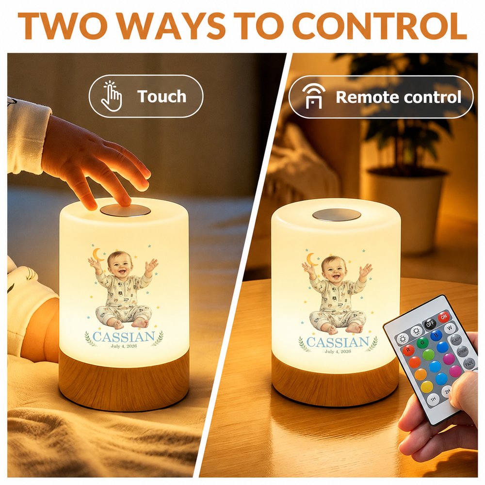Personalized Watercolor Style Kid Photo Dimmable Touch Remote Control Night Light with Name and Text Nursery Decor Birthday Baby Shower Gift for Kids 7
