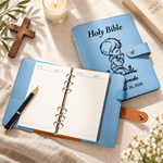 Personalised Holy Bible Prayer Gestures PU Leather Notebook with Name and Date Baptism First Communion Christian Birthday Gift for Kid Friend
