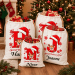 Personalised Christmas Reindeer Initial Large Capacity Canvas Drawstring Gift Bag with Name Christmas Gift for Boys Girls