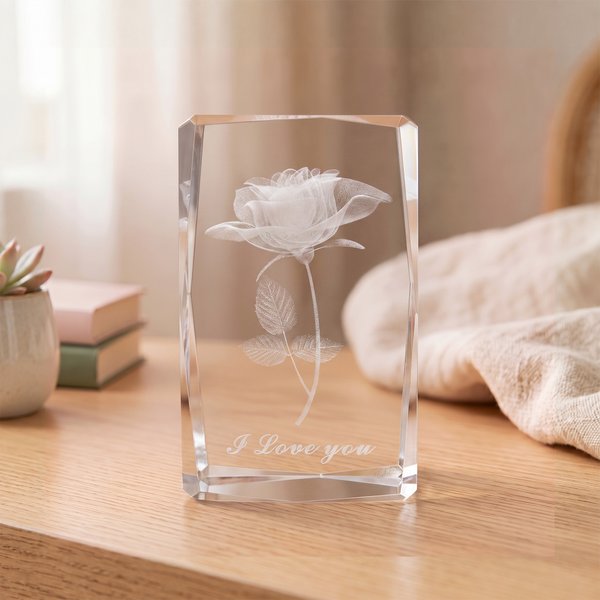 Personalisierte 3D Rose Crystal GLASS Light Bases für Valentinstag Geschenk