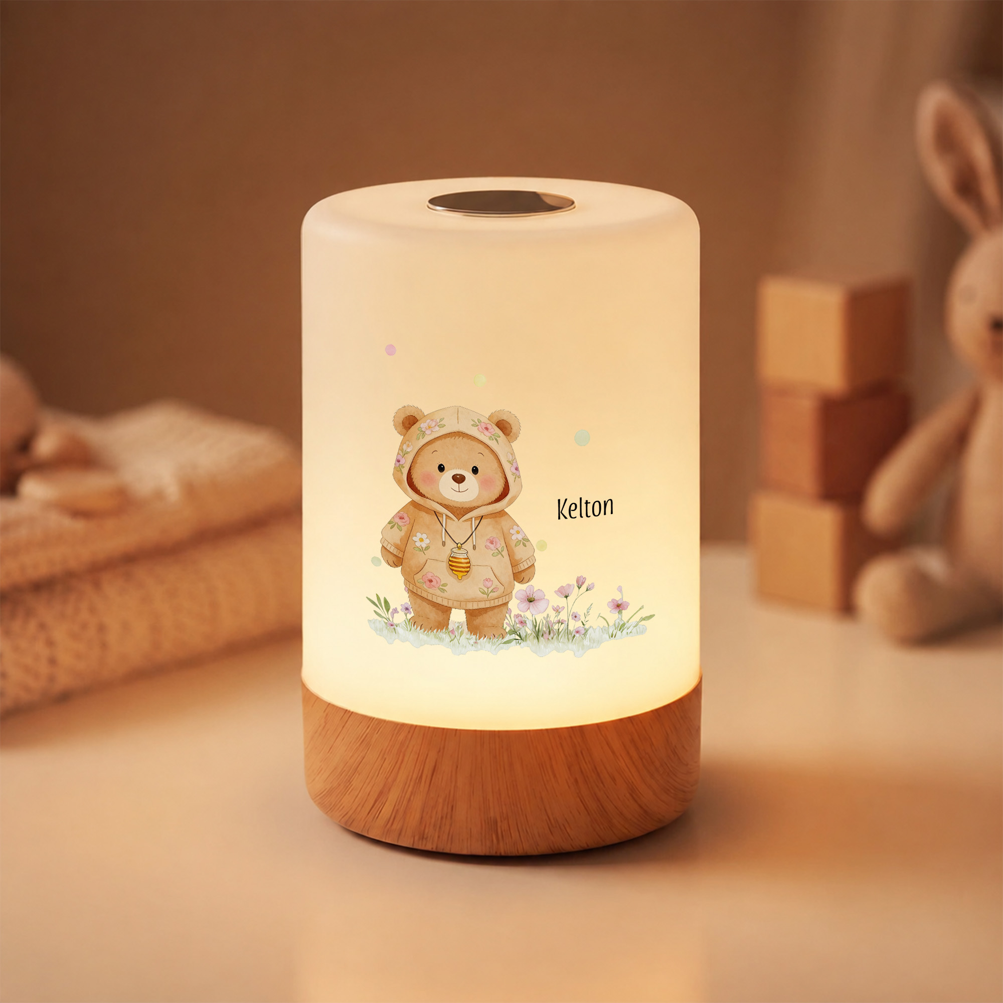 Personalized Adorable Watercolor Forest Animal Dimmable Touch Night Light with Name and Remote Control Baby Shower Birthday Gift for Newborns Toddlers