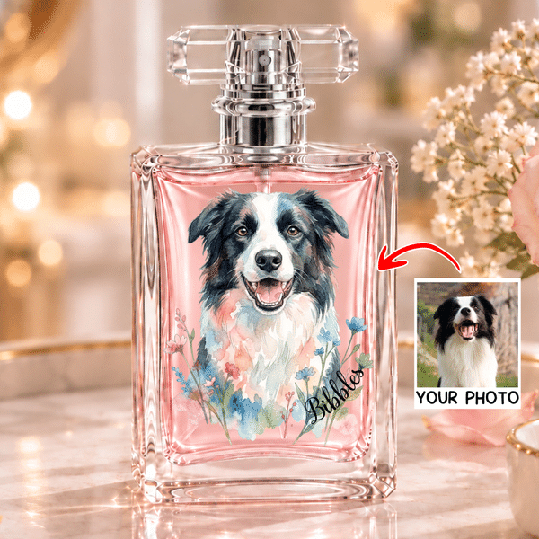 Personalized Watercolor Floral Pet Photo Durable 1-3 oz Glass Perfume Bottle with Name Travel Atomizer Birthday Gift for Pet Owners Lovers