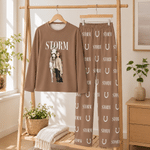 Personligt pyjamas-set med långa ärmar i amerikansk serieteckningsstil med porträtt av husdjuret och namn – vardagskläder, födelsedags- och julklapp för husdjursälskare
