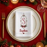 Personalised Retro Frame Bow Initial 100% Cotton Christmas Napkin with Name Table Decoration Holiday Christmas Gift for Family Kids