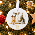 Personalised 3D-Effect Artwork Christmas Theme Photo Ceramic Ornament with Name and Hanging Rope Home Decor Christmas Gift for Family Kids