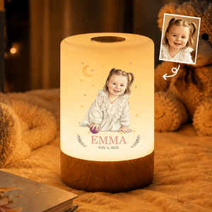 Personalised Watercolor Style Kid Photo Dimmable Touch Remote Control Night Light with Name and Text Nursery Decor Birthday Baby Shower Gift for Kids
