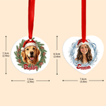 Décoration de Noël personnalisée : couronne de Noël, photo, cœur, boule ronde en céramique avec inscription, décoration d'arbre de Noël, cadeau de Noël pour la famille et les amoureux des animaux