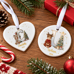 Personalised 3D-Effect Artwork Christmas Theme Photo Ceramic Ornament with Name and Hanging Rope Home Decor Christmas Gift for Family Kids