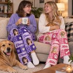 Pantalon de pyjama doux personnalisé à motif de cœurs multicolores en damier, avec nom, pour la maison. Cadeau d'anniversaire ou de Noël pour les amoureux des animaux de compagnie