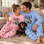 Personligt pyjamas-set med långa ärmar i amerikansk serieteckningsstil med porträtt av husdjuret och namn – vardagskläder, födelsedags- och julklapp för husdjursälskare
