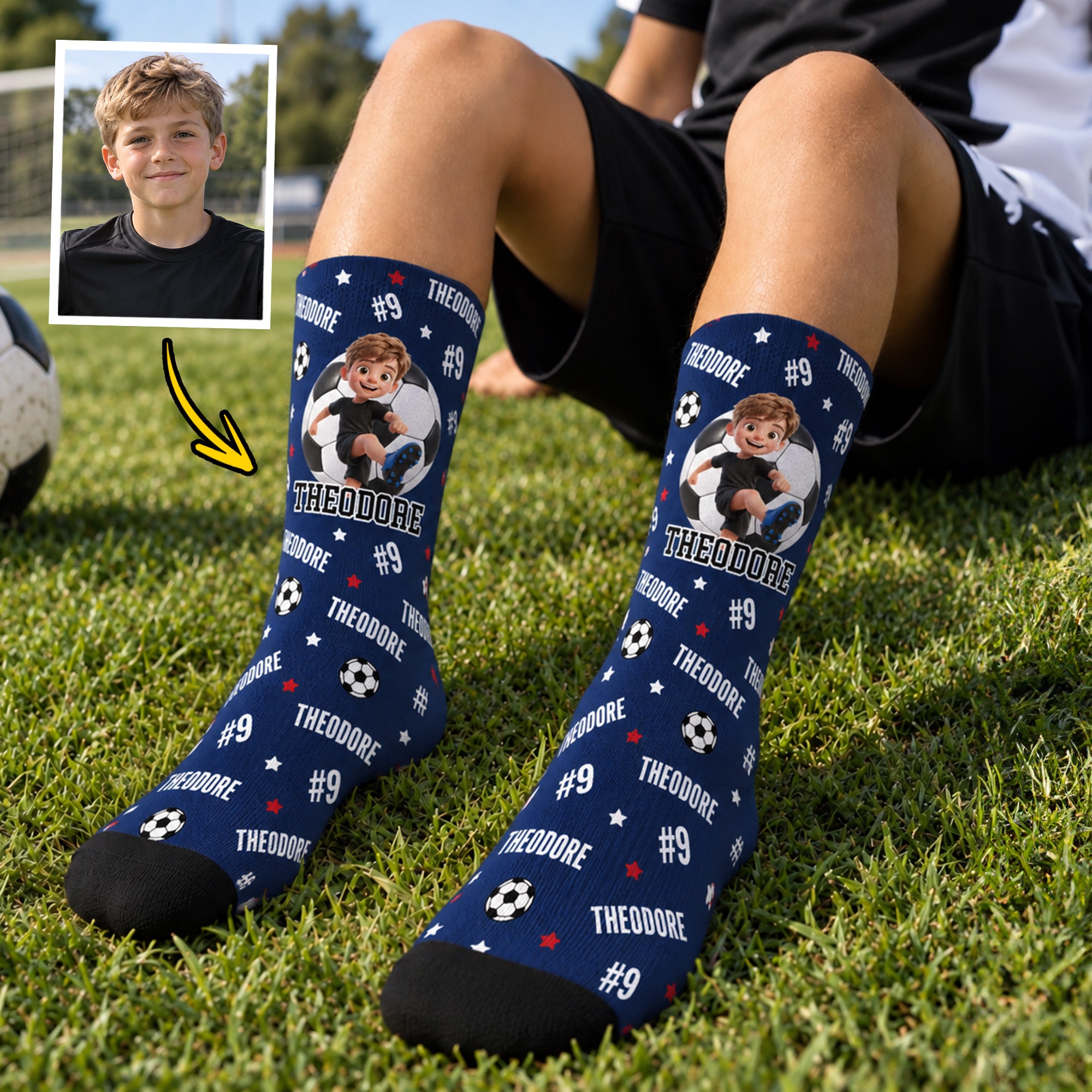 Individuell gestaltete, kuschelige, warme Socken mit 3D-Effekt und Sport-Cartoon-Figuren, mit Namen und Nummer – ideal für das tägliche Training oder als Geburtstagsgeschenk für Sportbegeisterte