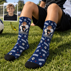 Personalised 3D-Effect Artwork Sports Cartoon Character Cosy Warm Socks with Name and Number Daily Training Birthday Gift for Sports Lovers