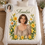 Couverture douillette personnalisée avec photo, motif « fleur de naissance » et nom, disponible en plusieurs tailles – Décoration d'intérieur, cadeau d'anniversaire ou de mariage pour fille, femme ou maman