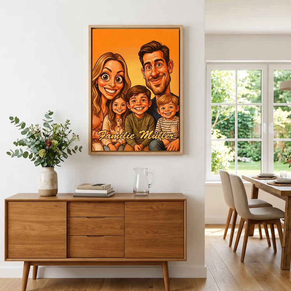 Personalisierte Karikatur Leinwand nach Foto | mit Wunschtext | Kunstdruck | Wohndeko | Geburtstag & Einweihung Geschenk für Paare, Familie & Freunde 4
