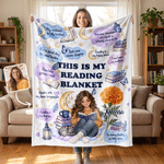 Personalized Birth Flower Reading Themed Photo Soft Throw Blanket with Name Book Club Birthday Christmas Gift for Bookworms Readers Friends
