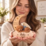 Personalisierter Holzaufsteller im Mondsichel-Design | mit Foto und Namen | 3D-Effekt Engelsflügel Deko | Trauer Geschenk für Tierliebhaber