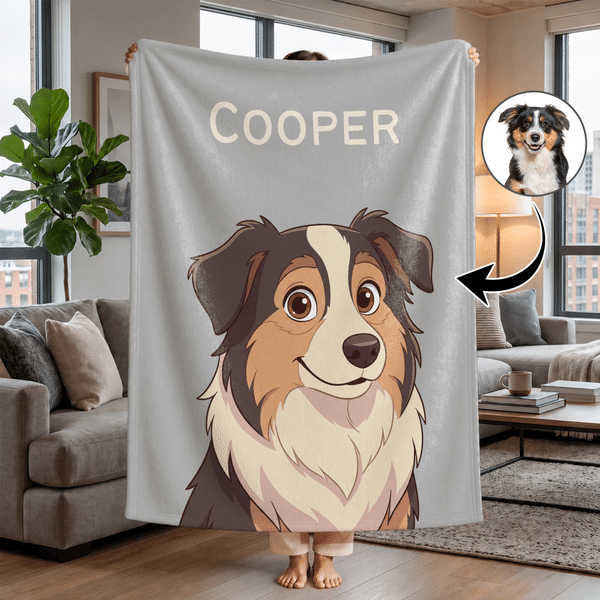Personalised Multicolour Cartoon Pet Photo Soft Throw Blanket with Name Home Decor Birthday Housewarming Gift for Pet Owners Lovers