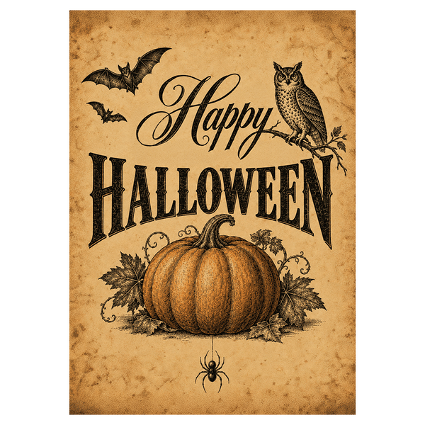 Vintage Owl Bats And Pumpkin Halloween Ecard