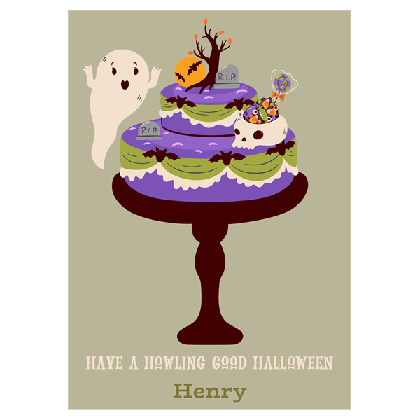 Spooky Ghost And Cake Have a Howling Good Halloween Ecard