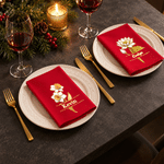 Gepersonaliseerd servet met 3D-effect, geboortebloem, rood, kerstthema, met naam, tafeldecoratie, kerstcadeau voor familie en vrienden 3